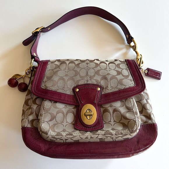 Vintage Y2K Coach Legacy Ali Purple Signature Canvas Flap Shoulder Bag F12857 - Picture 1 of 10